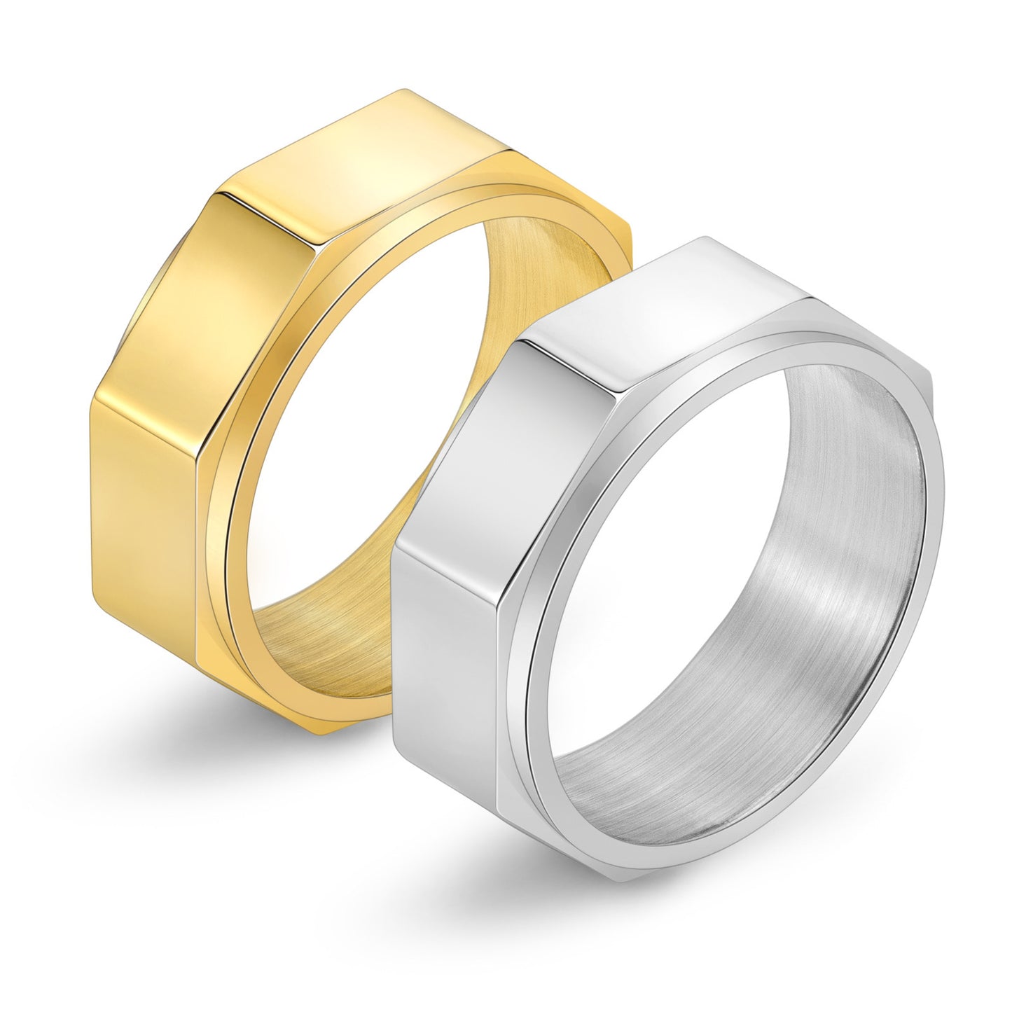 Personalized Cut Surface Octagon Nut Rotatable Men's Ring