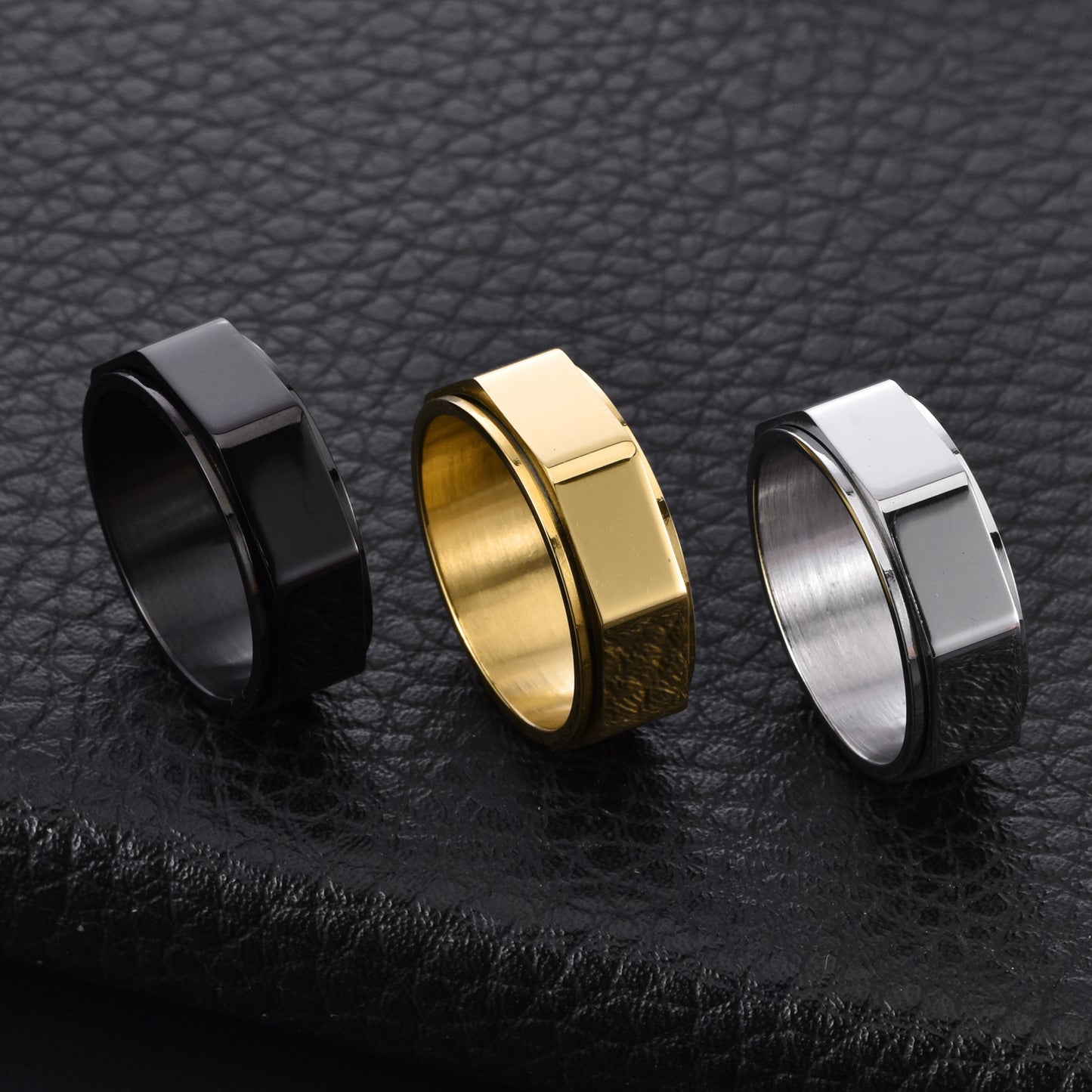 Personalized Cut Surface Octagon Nut Rotatable Men's Ring