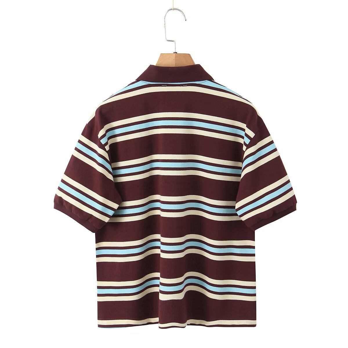 Retro Contrast Color Pure Cotton Striped Polo Shirt