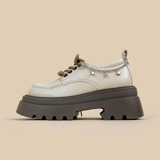 Amy And Mai British Style White Platform Leather Shoes