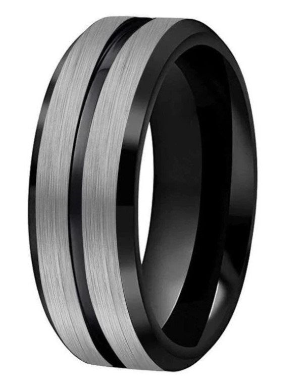 Men's Wide Sand Opening Groove Chamfering Tungsten Ring