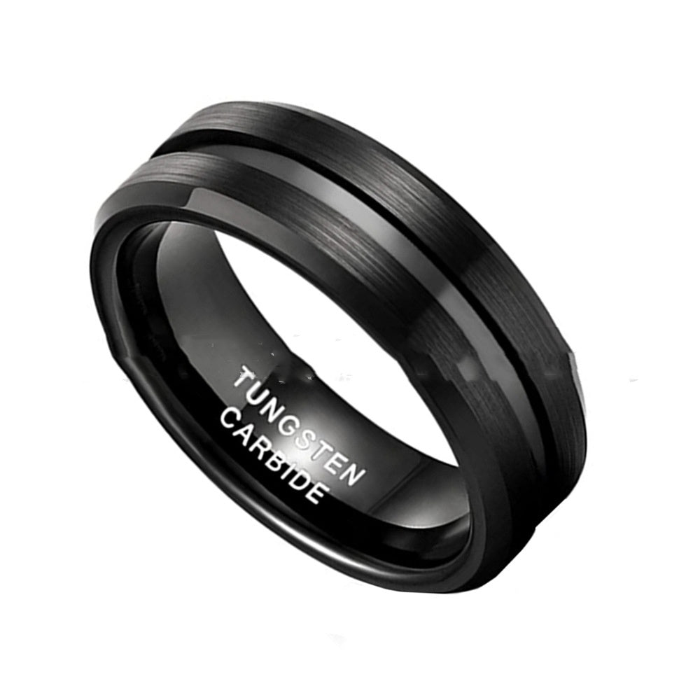 Men's Wide Sand Opening Groove Chamfering Tungsten Ring