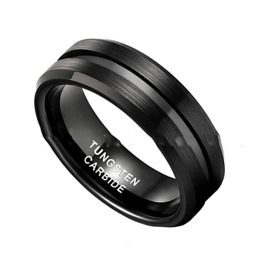 Men's Wide Sand Opening Groove Chamfering Tungsten Ring
